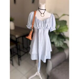SHEIN Puff Sleeve Tie-Front Mini Dress Size L